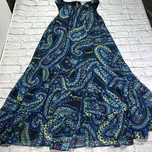 Catherines 0x Dress Maxi Sleeveless‎ Green Blue Yellow Plus Size Sheer Lined